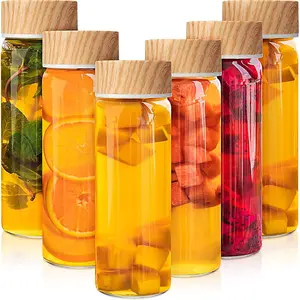 6 Pack 16 oz Glass Juice Bottles with  Wide Mouth Drinking Bottles with  Airtight Seals  Juice Containers Forjuicing Water Glass Jar for Milk Beverage Summer Pool Party