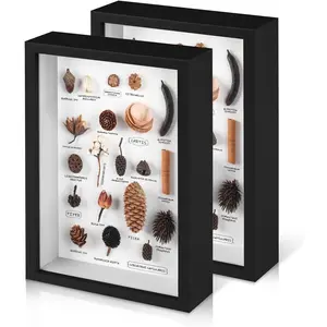 2 Pack 8x10 Shadow Box Frame with Plexiglass,  Frame Display Case Box for Memorabilia, Dried , Medal, Crafts, Tickets and Photos (Black, 8x10)