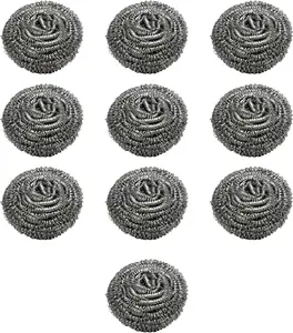 10 Packs Stainless Steel Sponge Scrubber Set, Metal Scouring Pad Stainless Steel Wire Washing Balls for Cookware Cleaning