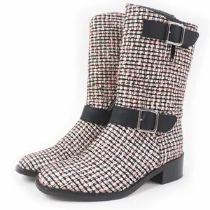 Pre-owned CHANEL Others Small Leather Goods COCO Mark Tweed Leather Boots