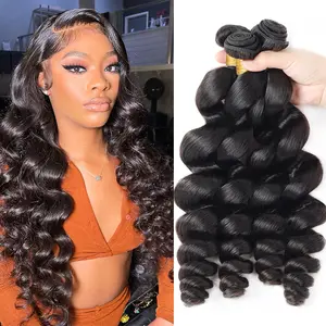 Loose Wave Bundles Sew in Brazilian Virgin Human Hair 3 Bundles Natural Black Loose Wave Hair Extension Quick Wave