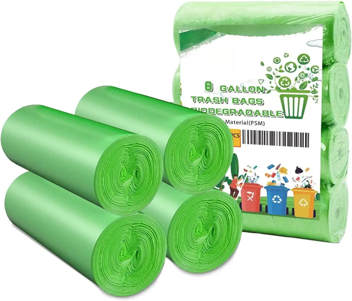 Medium Compostable Trash Bags, Biodegradable 8 Gallon Garbage Bags, Recycling Degradable Unscented Rubbish Bags for Kitchen Bathroom Office  Pet Wastebasket (Green)