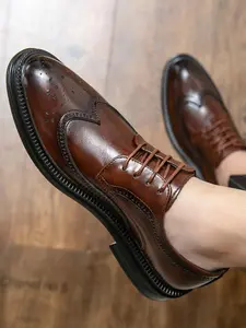 Men's Business Formal Patchwork Design Lace Up Dress Shoes, Lightweight Comfortable Brogue Shoes for Work Office, Male All-match Shoes for Daily Wear, Business Style Shoes