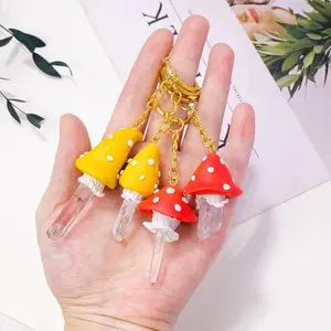 Natural Gemstone Keychain, Clear Quartz Point Mushroom Pendant, DIY Accessory for Car Key Ring, Daily Decoration, 1pc
