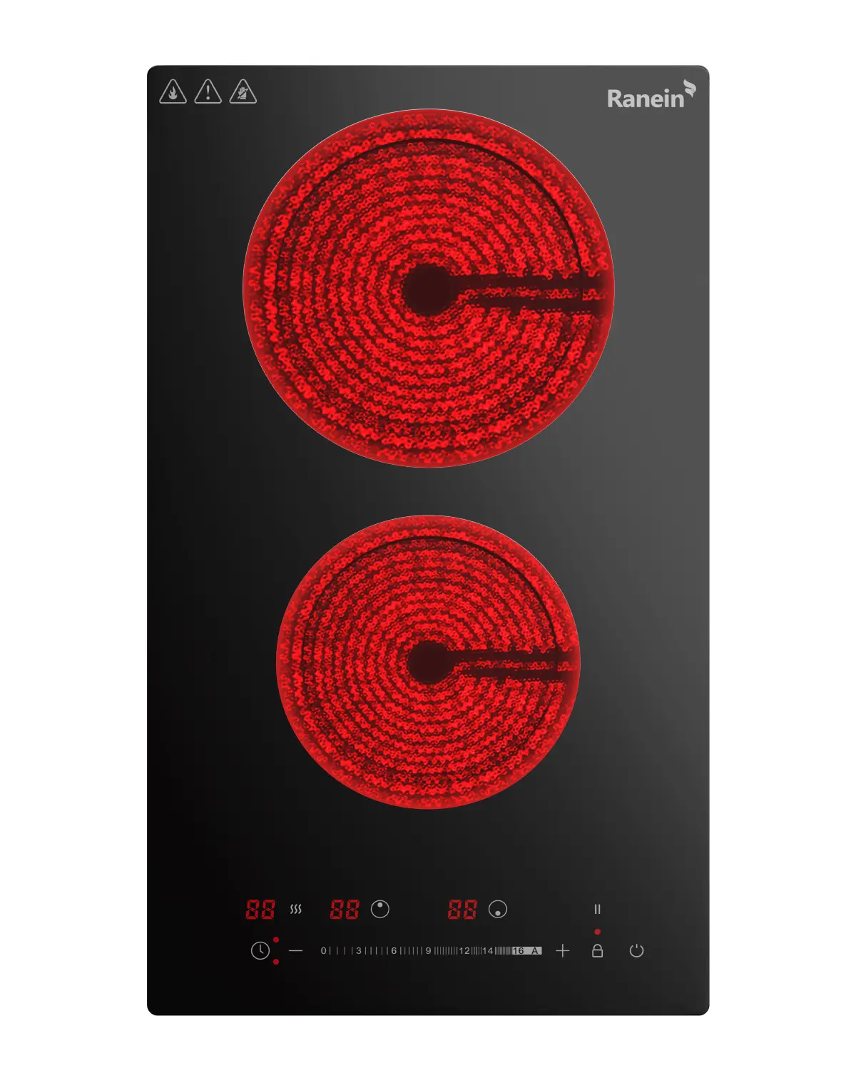 Ranein Electric Cooktop with 2 Burners, 12 inch 3000W 240V Ceramic Panel Electric Cooktop, Multiple Safety Protections Stove, Touch Screen