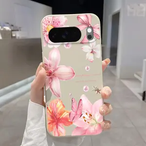 Rounded Edge Phone Case for Google Pixel 10 9 8 7 Pro A XL Floral Dreamscape Blossom Pattern Pocket-Friendly Shockproof Liquid Silicone Protective Soft Smartphone Casing