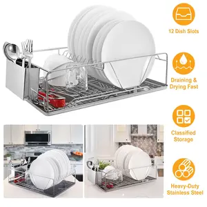 Premium Stainless Steel Dish Rack with Built-In Drainboard and Cutlery Storage for Efficient Kitchen Organization