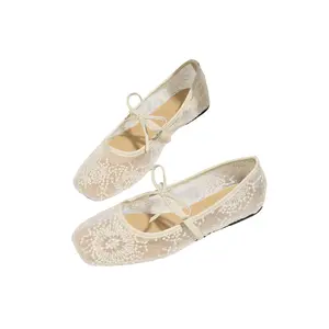 Women's Polka Dots Mesh Ballet Flats Bowknot Pointed Toe Ballerina Flats Closed Toe Comfortable Casual Work Shoes,white mesh flats,ballet shoes
