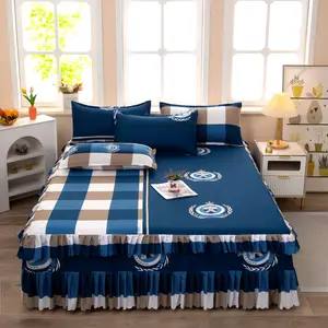 Light Luxury British-Style Patchwork Bed Skirt 3-Piece Set | Double-Layer Ruffles, Plaid Pattern, Cozy Bedroom Decor