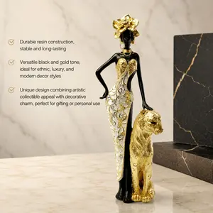 Gold Luxury Leopard Sculpture, High-End Resin Art Piece, Living Room Entrance Table Decor, Elegant Home Ornament