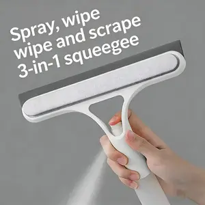 3-in-1 Glass Cleaning Squeegee, a multifunctional glass squeegee with a spray nozzle, combining a squeegee with a spray function—ideal for shower glass, mirrors, cars, and household cleaning. A versatile glass cleaning tool