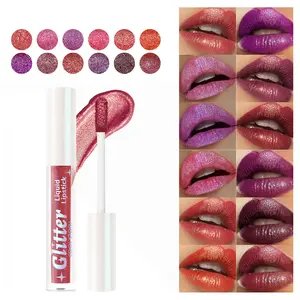 Glitter Liquid Lipstick Waterproof Sweat-Resistant Long-Lasting Fine Texture Glossy Lip Color, Moisturizing Lip Gloss, 12 Colors, Perfect for Daily Use