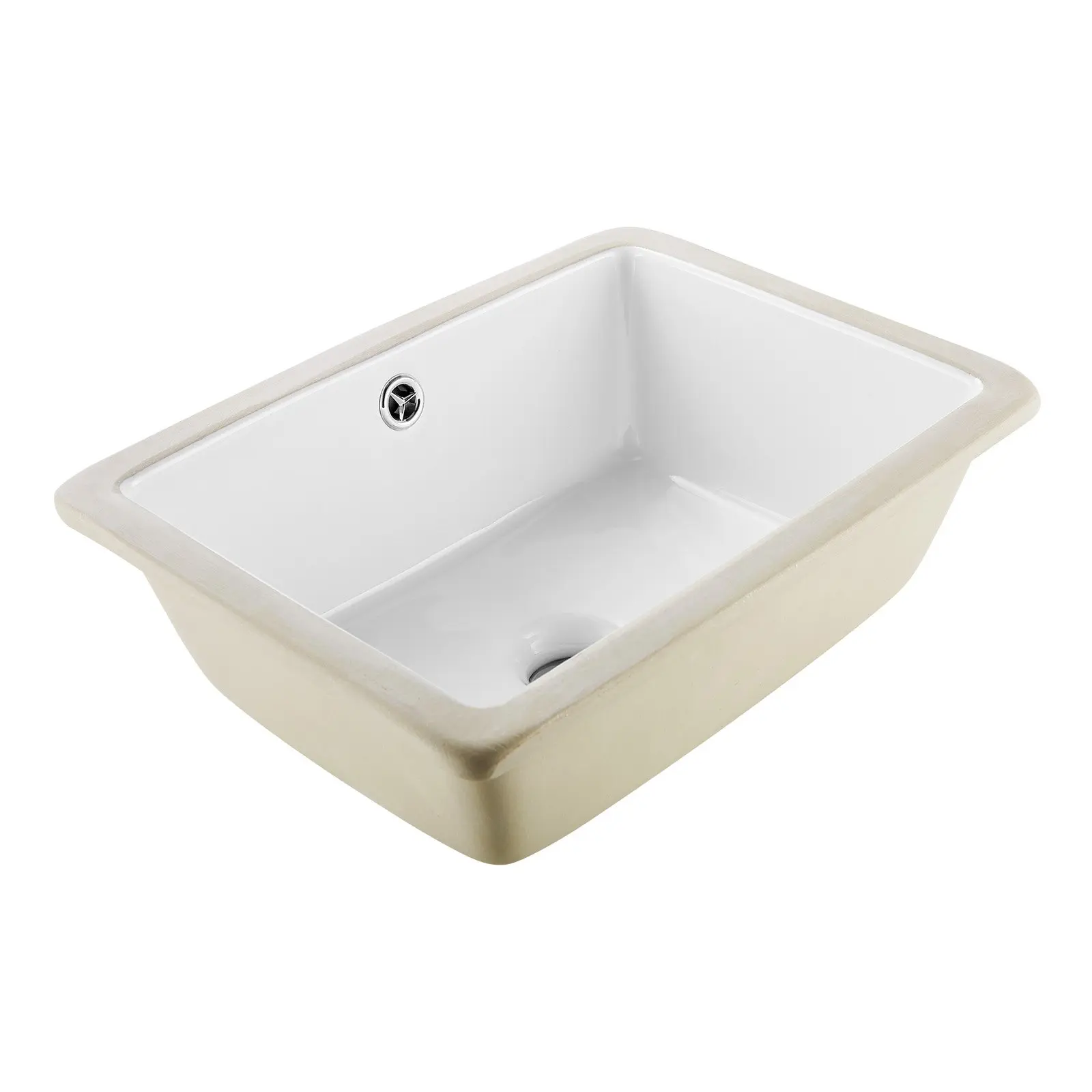 VEVOR Undermount Bathroom Sink, 15.75x12.01x7.09in Durable White Ceramic Rectangular Bowl with Overflow Hole, Fast Drainage, Recommended Cutout Size 13.39x9.65in/340x245mm, Under-Counter Lavatory for Small Spaces, Apartments