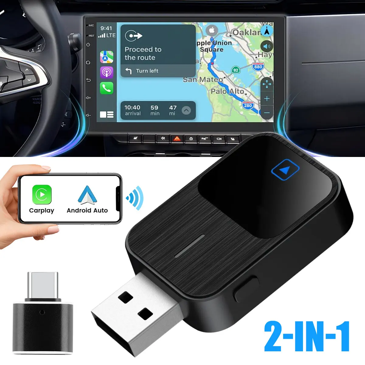 2026 Car Smart AI Box Wireless CarPlay & Android Auto Dual System 5.2 Bluetooth/WiFi High Speed Retains Voice Wake Ultra Compact 10g with USB-A/USB-C Car Head Unit Car Audio Monoblock