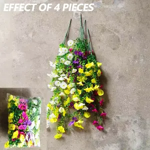 4Pcs UV Resistant Plastic Artificial Morning Glory Hanging Decor, Artificial Hanging Baskets, Spiral Vine with Chain Design, Maintenance-Free Plants, Garden Accessories, for Outdoor Courtyard, Porch & Front Door, Weddings & Indoor Outdoor Decoration