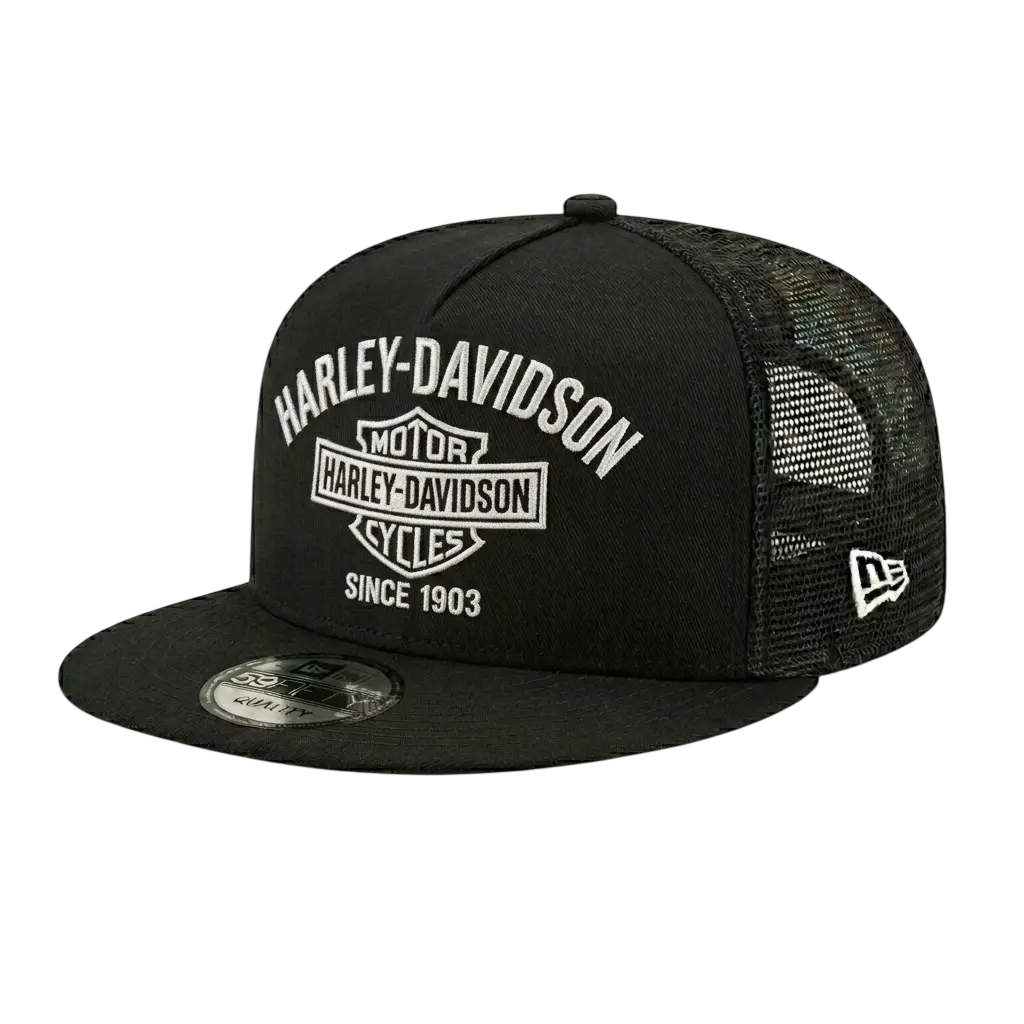 Classic Motorcycle Heritage Emblem Since 1903 Embroidered Trucker Cap, Black Mesh Adjustable Snapback Hat for Men Women, Vintage Motor Club Baseball Cap, Retro Biker Road Style Headwear, Casual Garage Hat, Gift for Motorcycle Riders and Moto Lovers