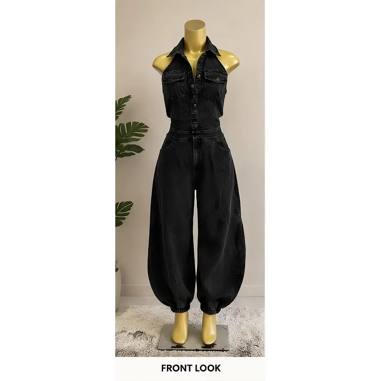Front Look Denim Jumpsuit in Black - M,L Sizes Available for Women