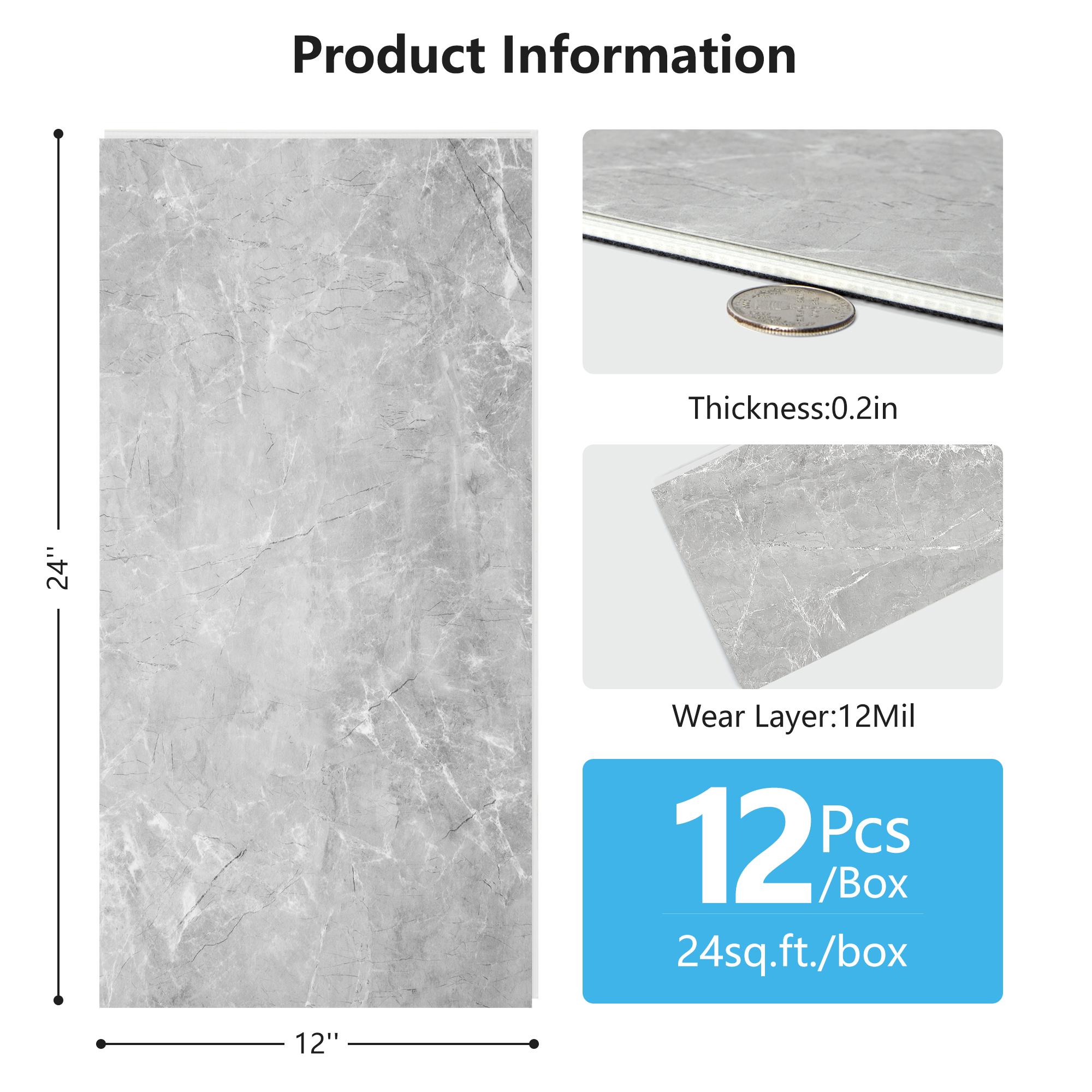 Art3d 12-Pack 24"x12"  Click-Lock Vinyl Plank Flooring Marble Texture Waterproof Floor Tiles for Home & Office, Covers 24 Sq.Ft