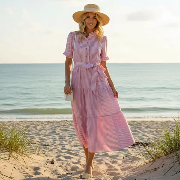 ETCYY Women's Striped Summer Dress, Elegant Ruffled Sleeve Button Down Tie  Waist Maxi Sundress, Dresses for Women Summer, Wedding Guest Dresses, Graduation  Dress, Spring Dresses 2026, Women's Clothing,SummerVibes - TikTok Shop