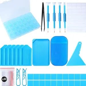 68 count 5D  Art Painting Tools and Accessories Kits,with  Art Painting Trays and 28 Girds Storage Box, Art Pens and Tweezers Glue (Blue)