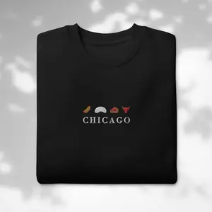 Chicago Sweatshirt Embroidered Crewneck Chicago Streetwear Sweater Holiday Gift Idea Custom Design Sweater USA Present Soft touch Cozy feel