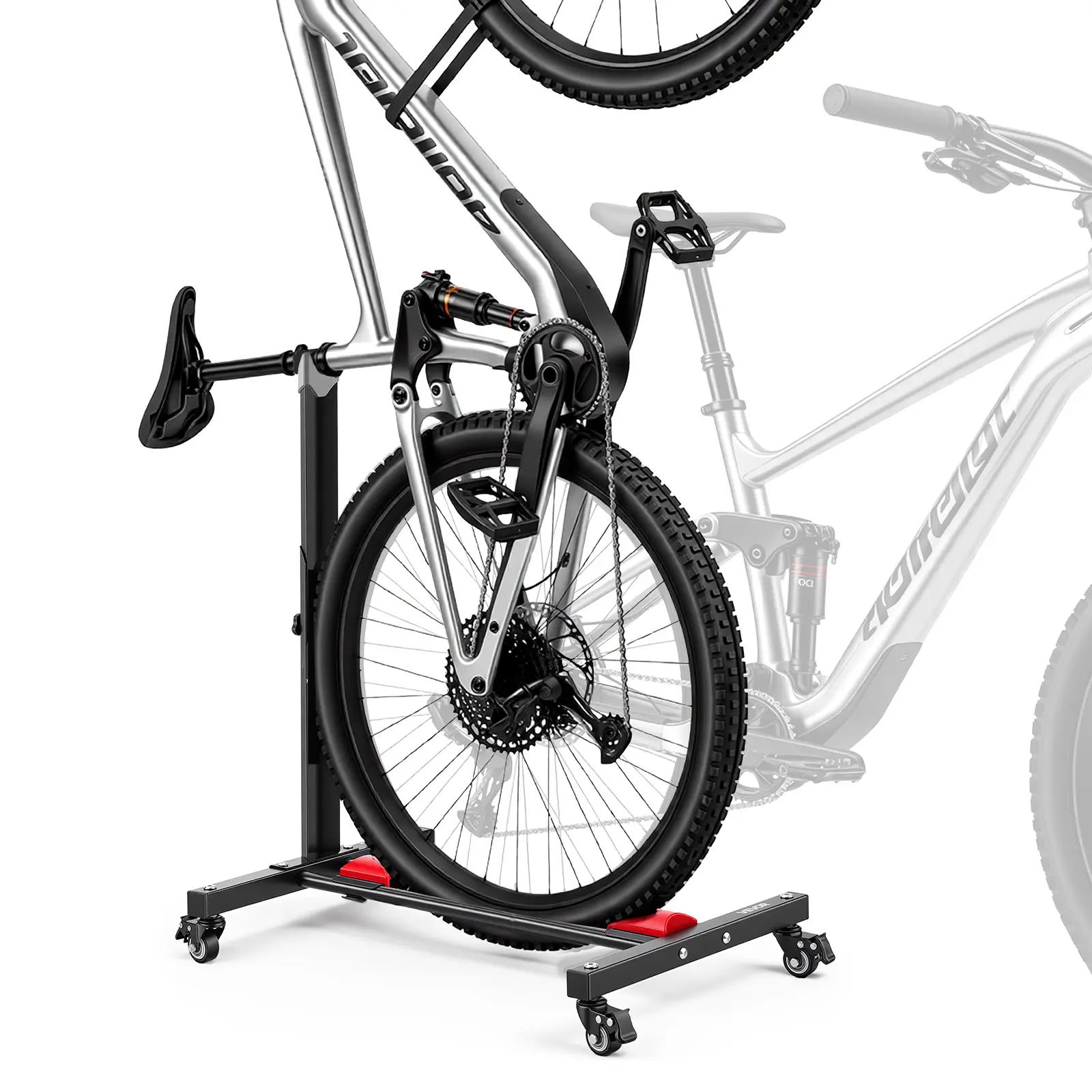 【summerfinds】VEVOR Bike Stand, Freestanding Vertical & Horizontal Bike Storage Rack, with Lockable Casters, Height Adjustable Carbon Steel Upright Garage Bicycle Floor Stand, for 20-29 in Wheel Diameters, Black, Mountain Bike