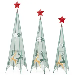 COSTWAY - 3/3.5/4 Feet Set of 3 Tower Shaped Christmas Trees with Removable Star Toppers
