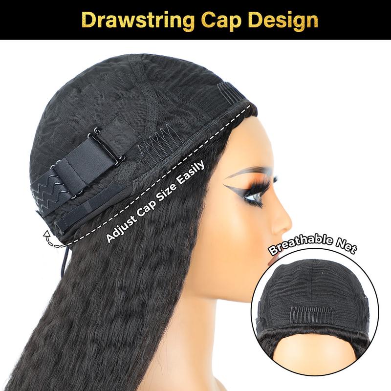 [3 In 1 Half Wig] OQ HAIR Kinky Straight Half Wig Yaki Straight Wavy Easy Wear Go Wig No Glue With Drawstring Invisible Hairline Butterfly Cut Human Hair Glueless Wigs