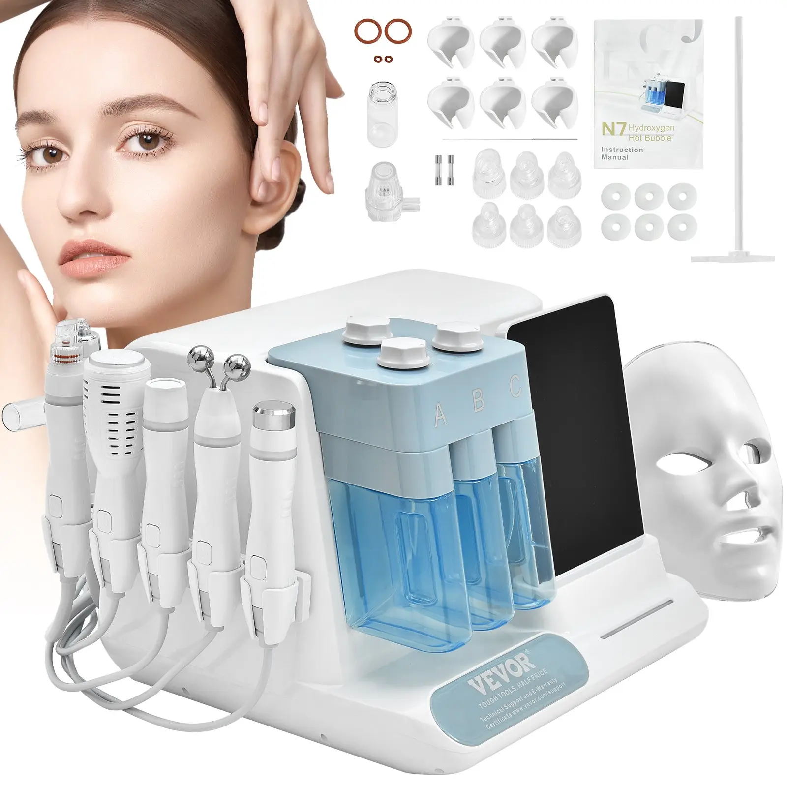 VEVOR 8 in 1 Hydrogen Oxygen Facial Machine, Professional Spa Hydrafacial Machine, Hydrofacial Cleansing Rejuvenation Machine with 8 Inch LCD Screen, Microcurrent Probe,