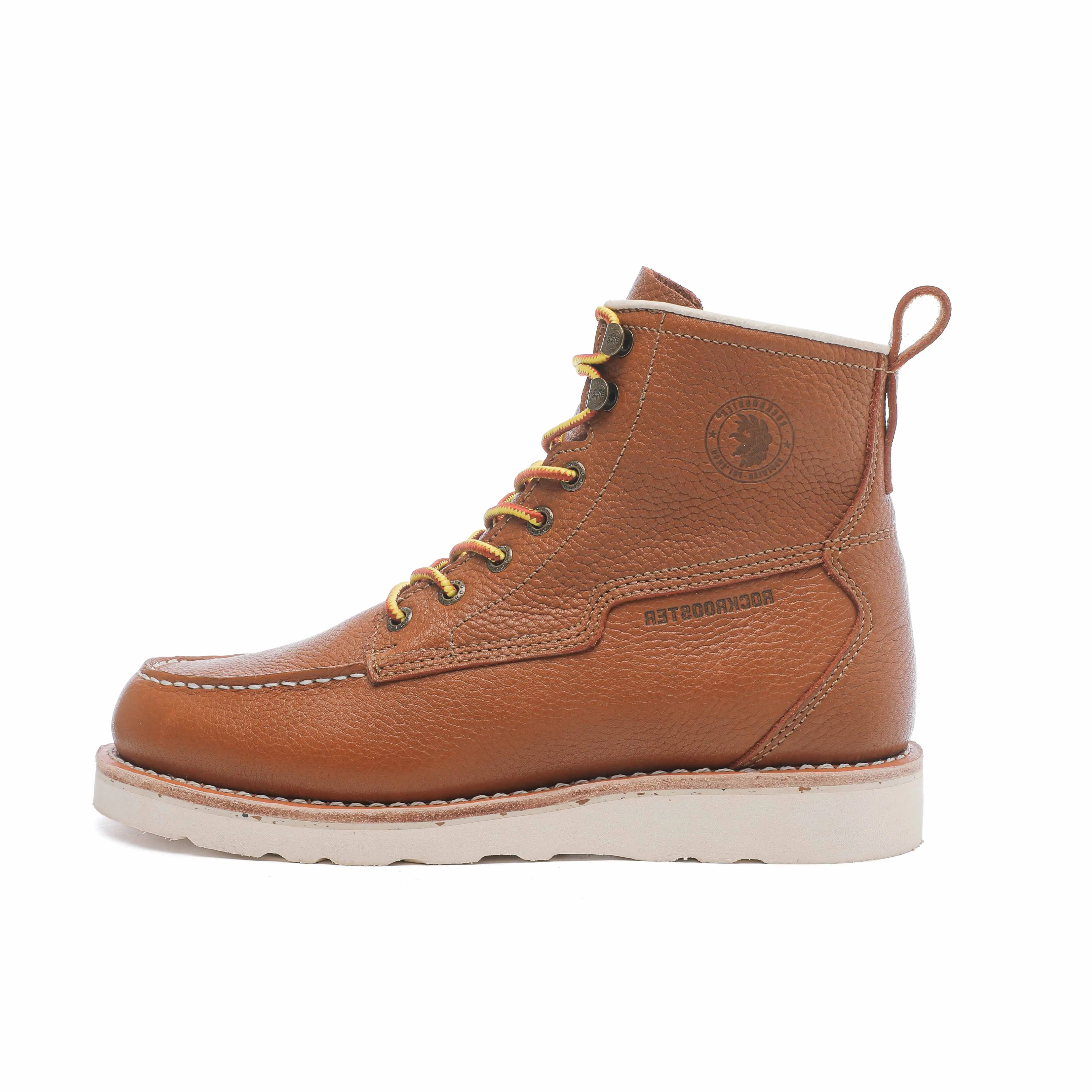 ROCKROOSTER Trinidad 6" Wedge Boots for Men, Soft Moc Toe Lightweight Brown Heritage Work Boots VAP2306