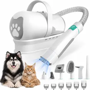 Pet Grooming Vacuum Kit for Dogs & Cats, 7-in-1 Dog Hair Vacuum Groomer and Brush for Shedding, Complete Pet Care Set Includes Paw Trimmer & Hair Removal Mitts