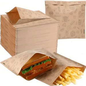 50/100pcs Kraft Paper Sandwich Bags,Greaseproof Disposable Food Bags For Burgers, Desserts, Fried Chicken | Leak-Resistant Snack Packaging For Parties, Catering, Food Truck | Wedding Birthday | Back to School