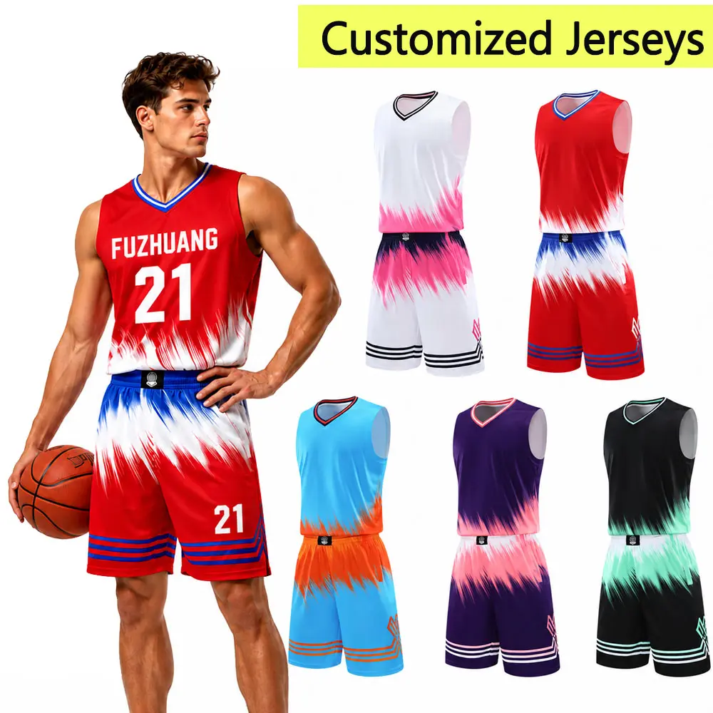 Custom Basketball Uniforms, Breathable Quick-Dry Jersey & Shorts Set with Name & Number for Unisex Men & Kids, Multi-Size Athletic Fit for Team Game Play, Short Sleeve, Sublimated Print, Customizable, Athletic Cut, Moisture-Wick, Name/Number Add