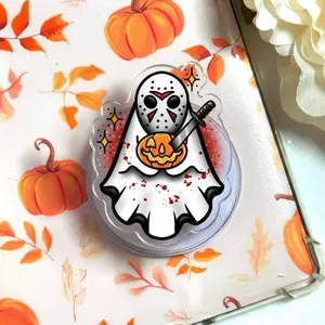 Spooky Cute Jason Ghost Phone Grip - Kawaii Horror Movie Phone Stand, Aesthetic Pumpkin Slasher Acrylic Socket for Women, Halloween Gift for Her