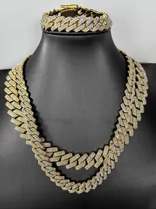 Hip Hop Cuban Link Chain Iced Out Finish Bracelets & Necklaces, Unisex Jewelry Set, Punk Style Accessories for All Seasons, Perfect Gift Idea Material, Layered Look
