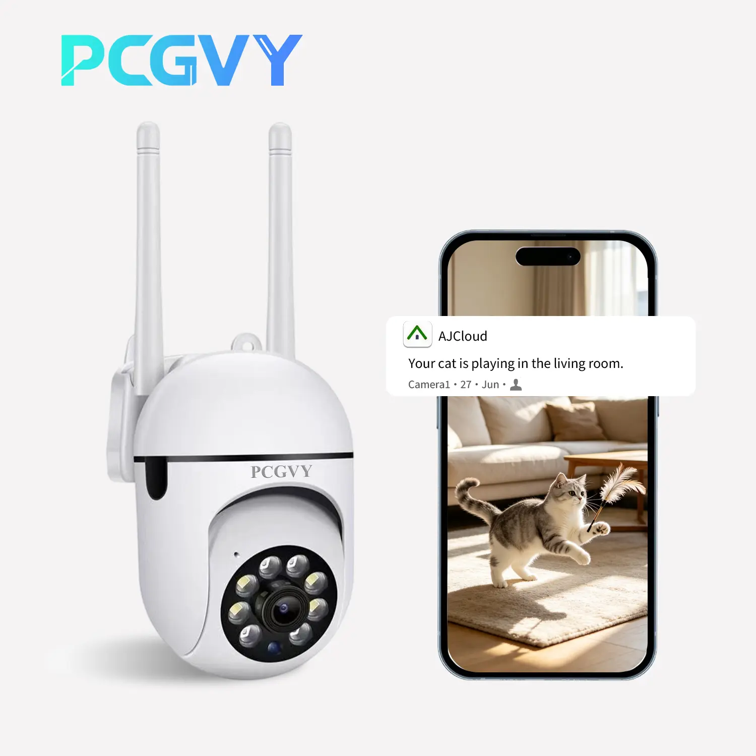 PCGVY  1080P Smart WiFi Indoor Camera + AI Home Security Camera + 360° PTZ + Motion Tracking + Baby Monitor & Pet Camera