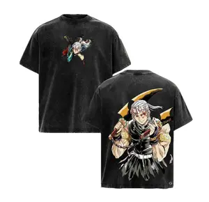 Vintage Washed Tengen Uzui Demon Slayer Graphic Tee Oversized Heavyweight Cotton Anime Shirt, Sound Hashira Streetwear Gym Pump Cover Unisex Casual Y2K 90s Retro Manga Top Gifts for Anime Fans Trendy Otaku Apparel Mens Dark Aesthetic T-Shirt Clothing