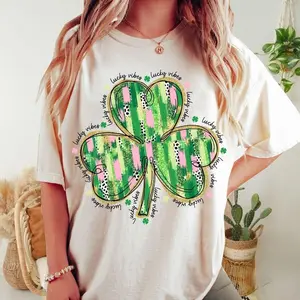 Retro Brushstroke Shamrock Coquette Patrick Tshirt, Vintage Coquette St Patrick's Day Shirt, Lucky Charm Tee