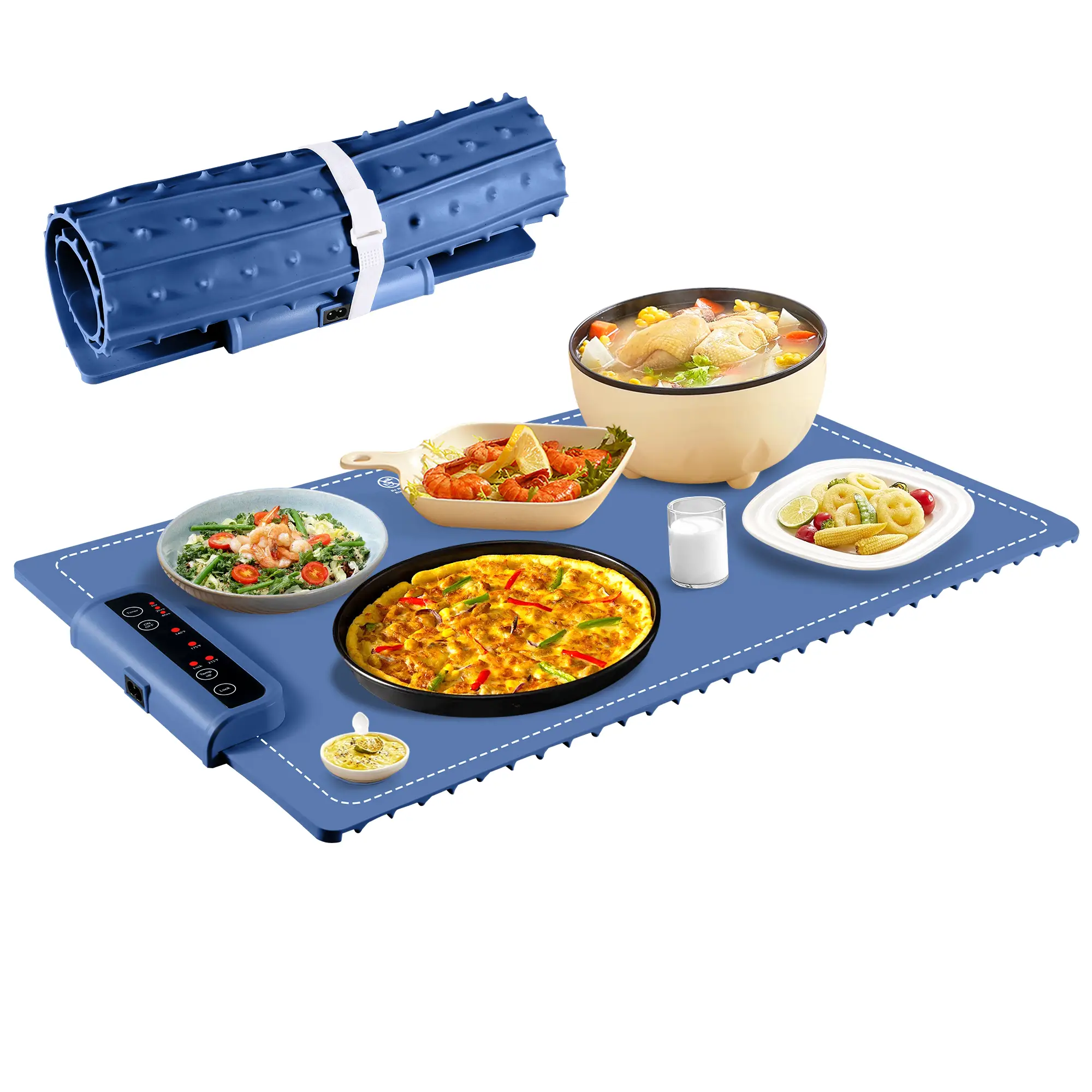 Electric Warming Tray - Portable Food Warmer with Time Modes Locking Function Adjustable Temperature Control Foldable Silicone Heating Tray for Partie