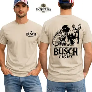 Beer Fishing Hunting Shirt, Bass Fish Deer Graphic Tee, Outdoor Back Print Busch Apparel Gift for Men and Women.