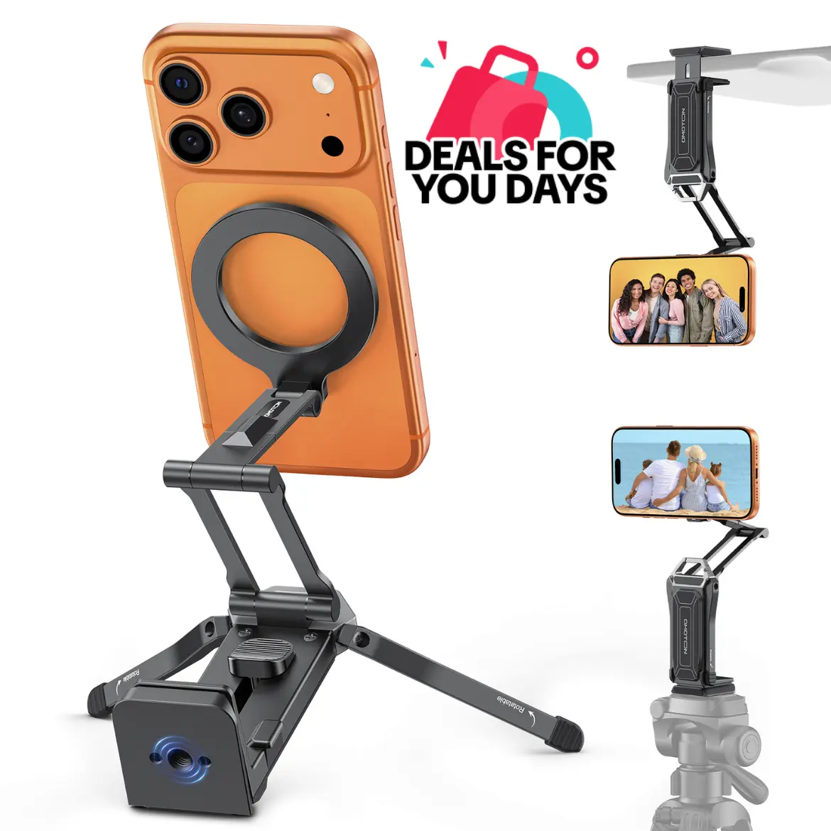 OMOTON TP02 Pro Magnetic Mobile Phone Holder - Adjustable Metal Smartphone Mount with 1/4" Screw, Arca-Swiss Compatibility, Travel Tripod & Selfie Stick for Vlogging, Tripod Standing Photo Accessories (for iPhone, Samsung)