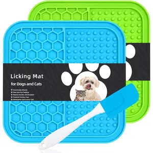 2 count Small Lick Mat for Dogs and Cats, Licking Mats for   ,  Peanut Butter Lick Pad for Boredom Reducer,   Mat  for Bathing  Blue&Green