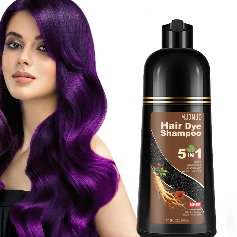 MJDMJD Purple Color Dye Shampoo - 500ml No Bleach Purple Toning Haircare, Natural Darkening Treatment for Adults, Grey Coverage Shampoo
