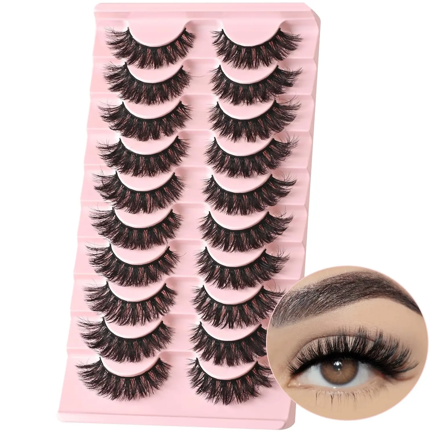 False Lashes Wispy Natural Strip Eyelashes 14mm Cat Eye Lash Strips Full Volume Fake Mink Eyelash Pack Natural Look 10 Pairs Short Thick Fluffy Cateye Pestañas Postizas for Women