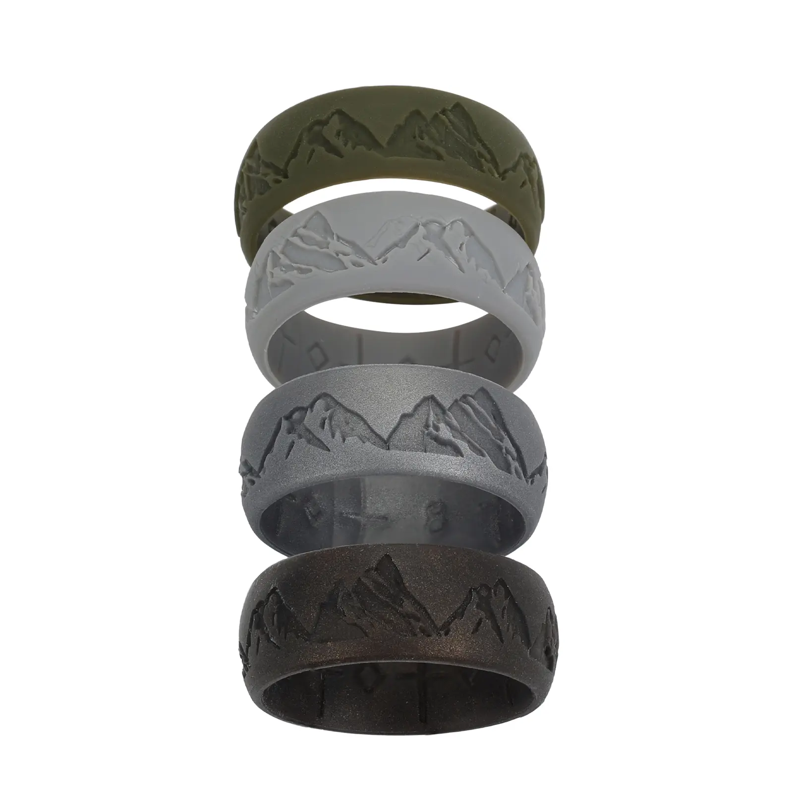 OIDEA Men's Silicone Wedding Rings - 4-Pack Male Breathable Material Rubber Mountain Pattern Bands for Gym, Outdoor Activities, Christmas, Promise Ring, Stackable Rings summerwins