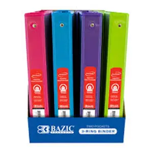 Bazic Products 3136 1 in. Assorted Neon Color 3-Ring View Binder with 2-Pockets & PDQ, Case of 24