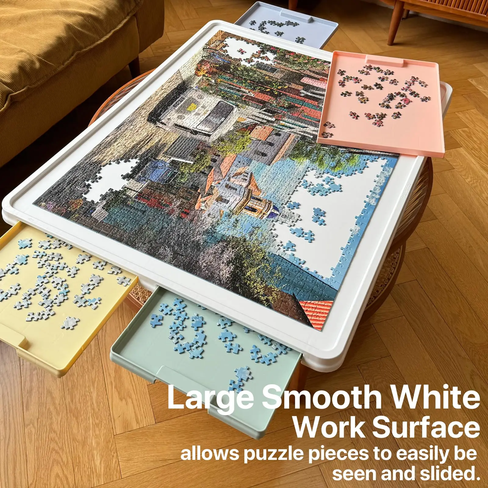 playboda 1000-1500 Pieces Rotating Plastic Puzzle Board with Drawers and Cover, Portable Jigsaw Puzzle Table for Adults(Patent Design)