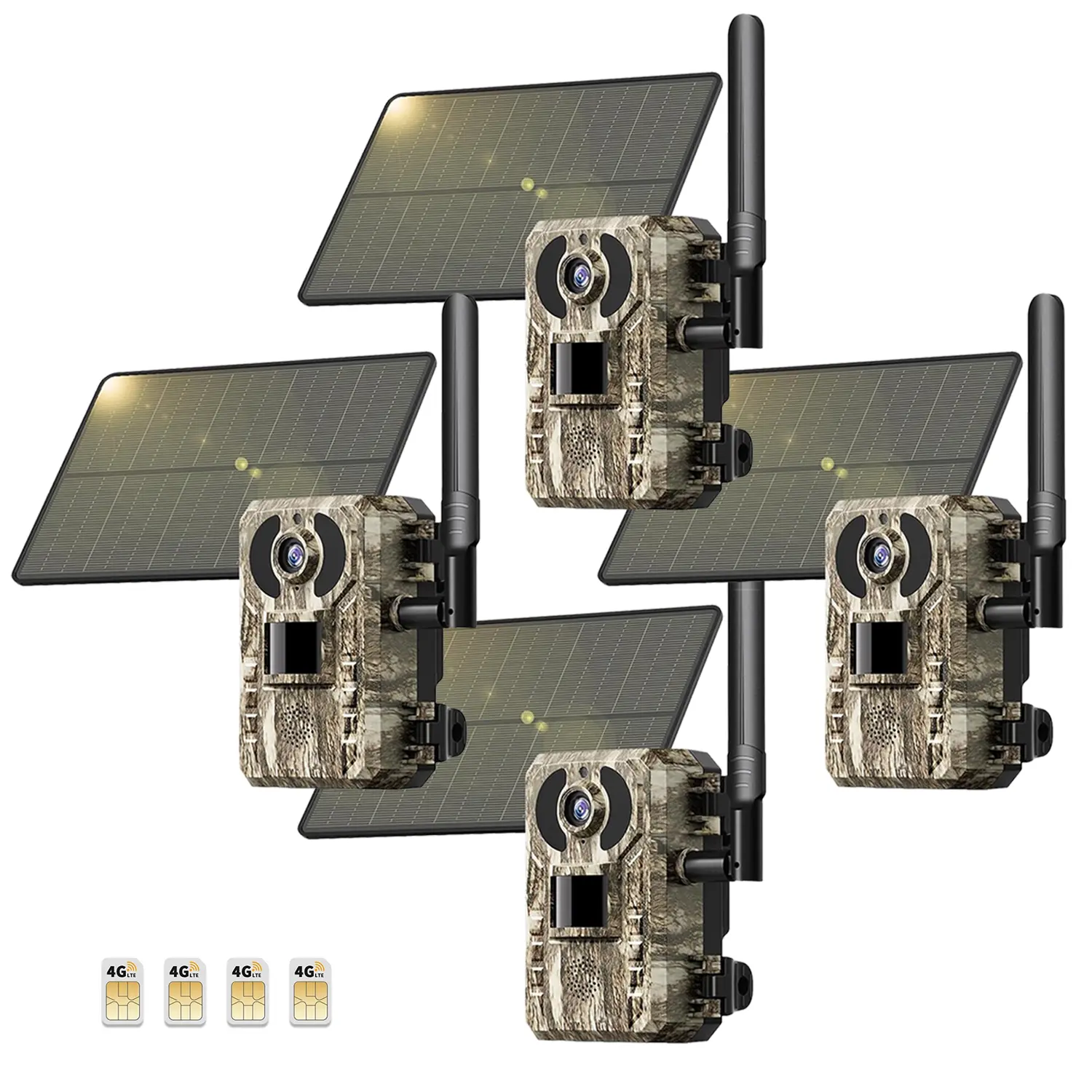4/2 Pack 4G LTE Cellular Trail Camera with Live View, Remote Phone Access and Playback, Motion Activated and 0.2 Second Trigger Time, Night Vision, Built-in SIM Card, Hunting Camera for Farm/Garden/Ranch 4/2/1Pack