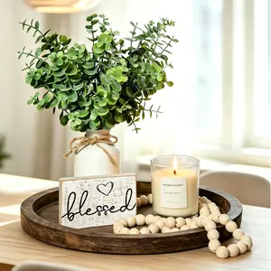 Rustic Modern Farmhouse Decor Set of 6 Wood Round Decorative Tray for Living Room Kitchen Counter Table Centerpieces Home Decor Gifts for Women Men
