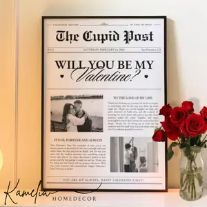 Newspaper Valentines Day Poster Unframed, Be My Valentine Newspaper Wall Art, Valentines Gift For Girlfriend, Flower Bouquet Wrap Design